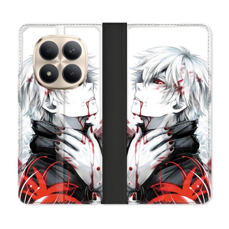 Housse Cuir Portefeuille Pour Xiaomi Redmi Note 15 Pro Plus 5G Manga Tokyo Ghoul Kaneki Blanc