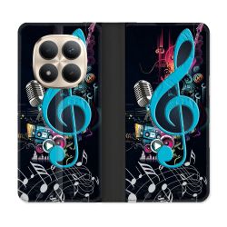 Housse Cuir Portefeuille Pour Xiaomi Redmi Note 15 Pro Plus 5G Musique Cle Sol Bleu