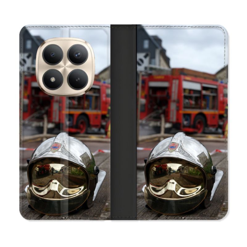 Housse Cuir Portefeuille Pour Xiaomi Redmi Note 15 Pro Plus 5G Pompier Casque Camion