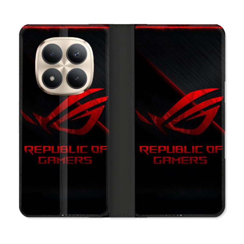 Housse Cuir Portefeuille Pour Xiaomi Redmi Note 15 Pro Plus 5G ROG Rouge