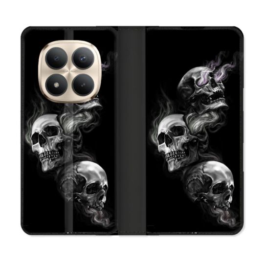 Housse Cuir Portefeuille Pour Xiaomi Redmi Note 15 Pro Plus 5G Tete de Mort Triple