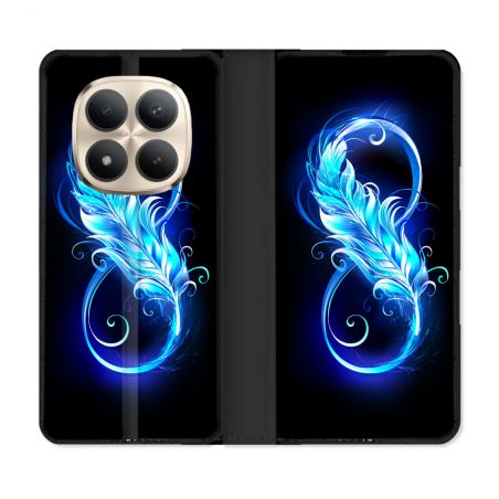 Housse Cuir Portefeuille Pour Xiaomi Redmi Note 15 Pro Plus 5G Texture Plume Infini Bleu