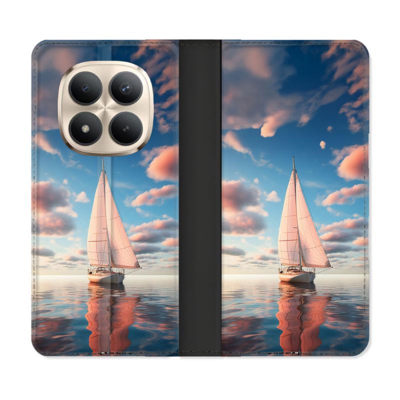 Housse Cuir Portefeuille Pour Xiaomi Redmi Note 15 Pro Plus 5G Voyage Voilier Reflet