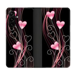 Housse Cuir Portefeuille Pour Samsung Galaxy A27 5G Amour Coeur Rose Montant sur Noir