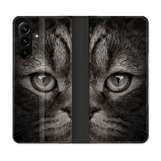 Housse Cuir Portefeuille Pour Samsung Galaxy A27 5G Animal Chat Gris