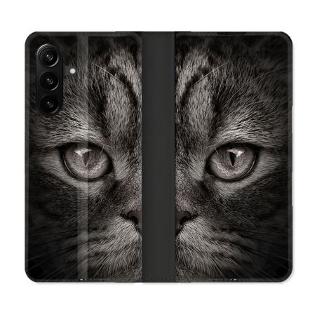 Housse Cuir Portefeuille Pour Samsung Galaxy A27 5G Animal Chat Gris