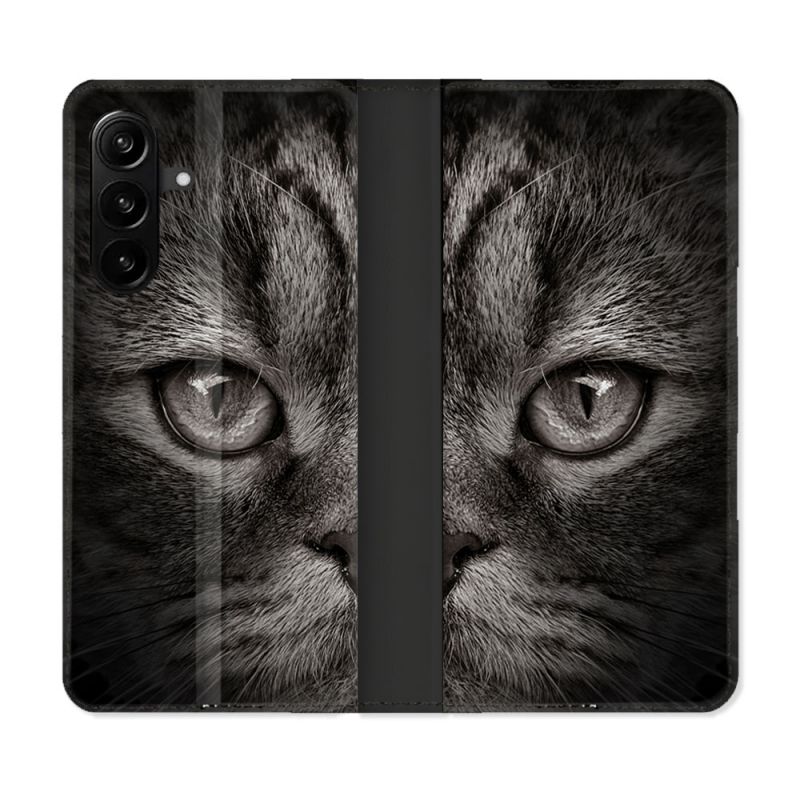 Housse Cuir Portefeuille Pour Samsung Galaxy A27 5G Animal Chat Gris