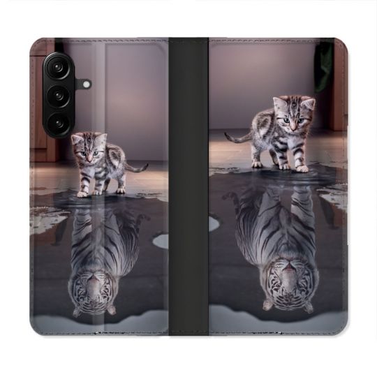 Housse Cuir Portefeuille Pour Samsung Galaxy A27 5G Animal Chat Reflet
