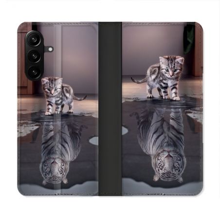 Housse Cuir Portefeuille Pour Samsung Galaxy A27 5G Animal Chat Reflet