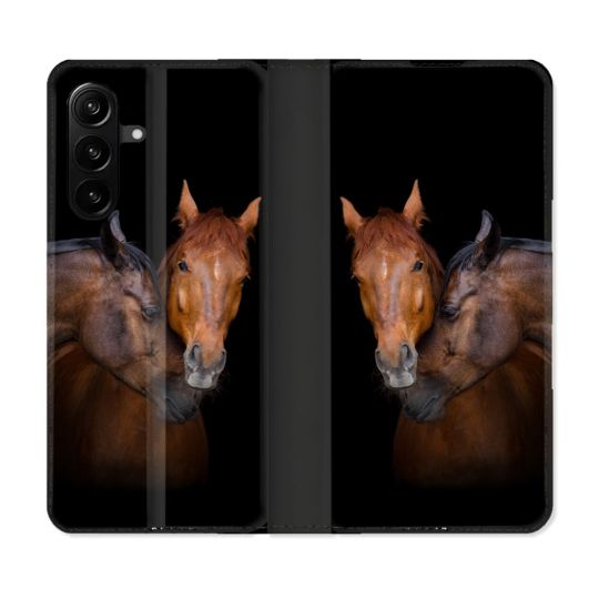 Housse Cuir Portefeuille Pour Samsung Galaxy A27 5G Animal Cheval Marron