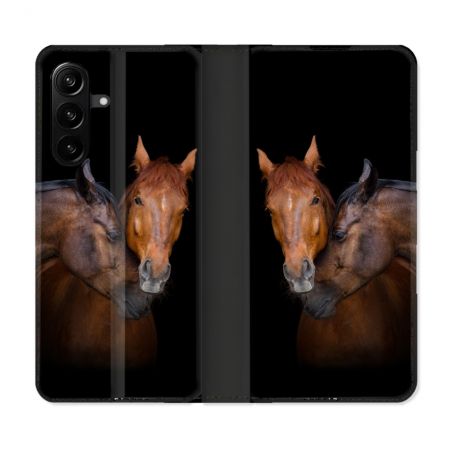 Housse Cuir Portefeuille Pour Samsung Galaxy A27 5G Animal Cheval Marron
