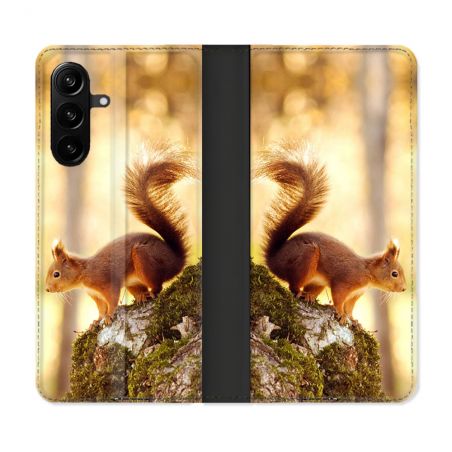 Housse Cuir Portefeuille Pour Samsung Galaxy A27 5G Animal Ecureuil Bois