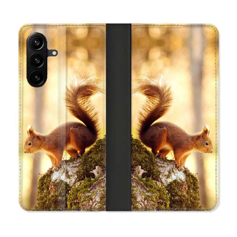 Housse Cuir Portefeuille Pour Samsung Galaxy A27 5G Animal Ecureuil Bois