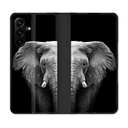 Housse Cuir Portefeuille Pour Samsung Galaxy A27 5G Animal Elephant Noir