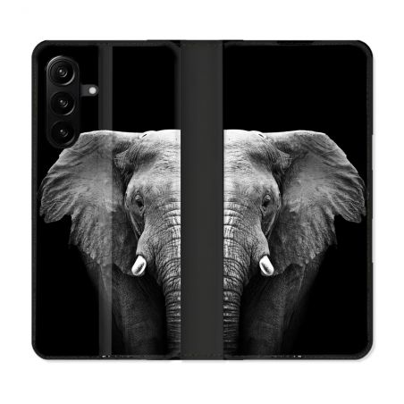 Housse Cuir Portefeuille Pour Samsung Galaxy A27 5G Animal Elephant Noir