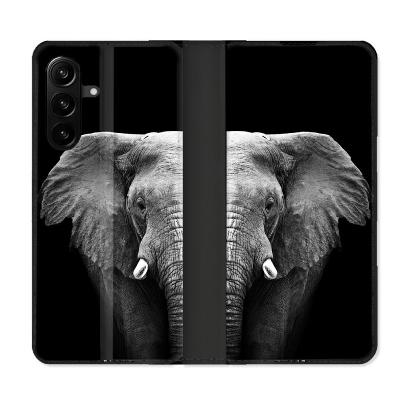 Housse Cuir Portefeuille Pour Samsung Galaxy A27 5G Animal Elephant Noir