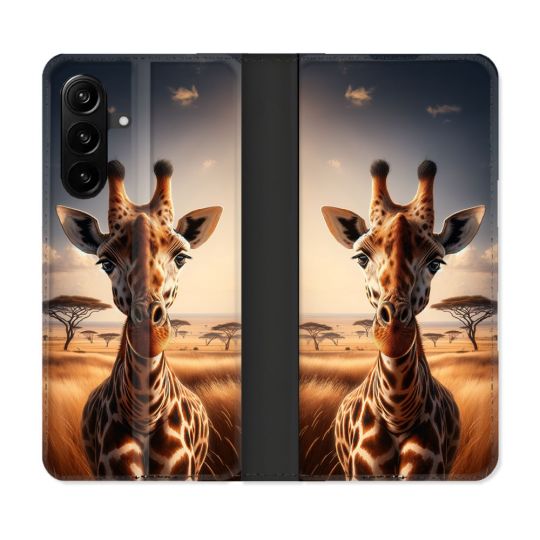 Housse Cuir Portefeuille Pour Samsung Galaxy A27 5G Animal Girafe Savane