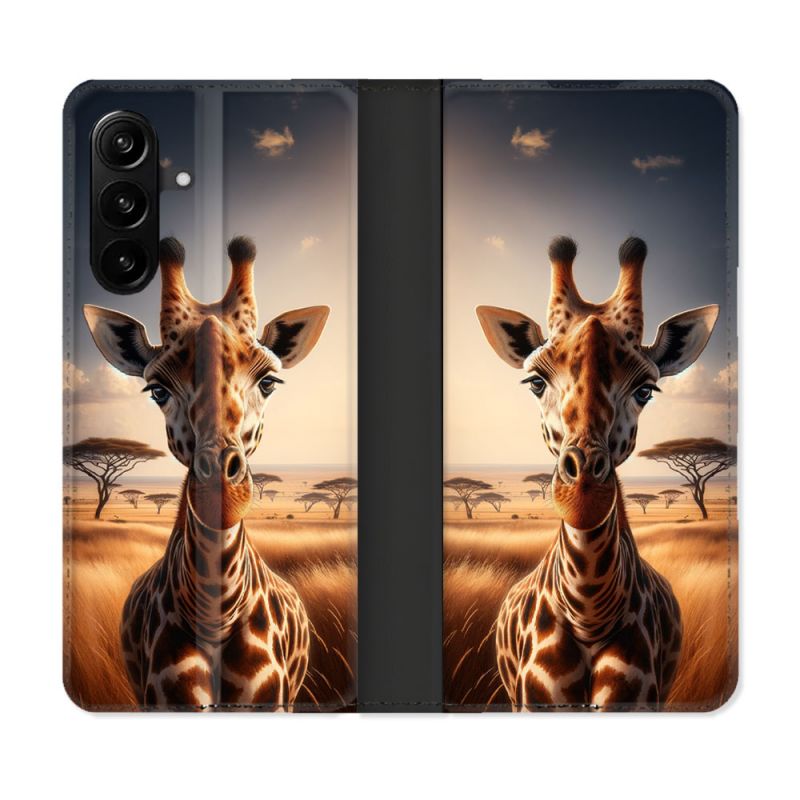 Housse Cuir Portefeuille Pour Samsung Galaxy A27 5G Animal Girafe Savane
