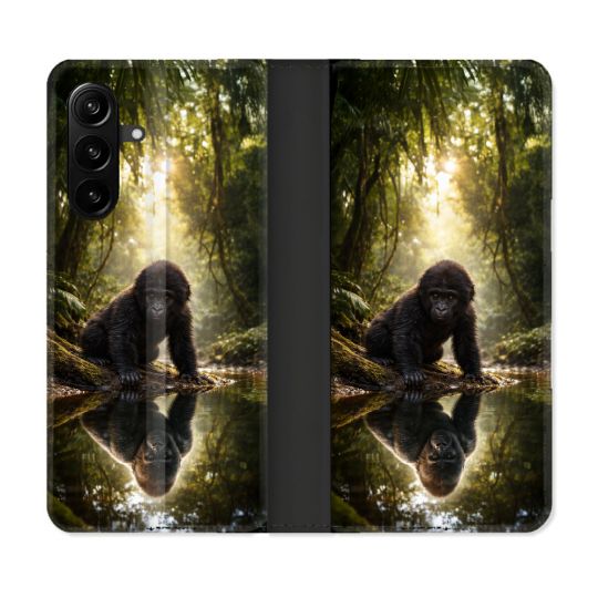 Housse Cuir Portefeuille Pour Samsung Galaxy A27 5G Animal Gorille Reflet