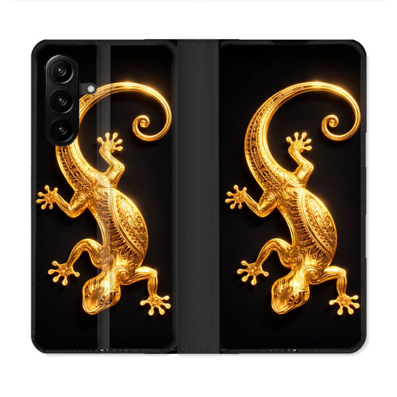 Housse Cuir Portefeuille Pour Samsung Galaxy A27 5G Animal Lezard Noir 2026