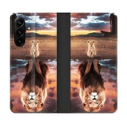 Housse Cuir Portefeuille Pour Samsung Galaxy A27 5G Animal Lion Reflet