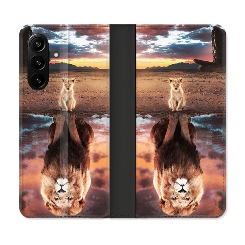 Housse Cuir Portefeuille Pour Samsung Galaxy A27 5G Animal Lion Reflet