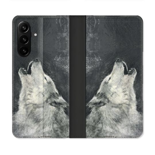 Housse Cuir Portefeuille Pour Samsung Galaxy A27 5G Animal Loup Hurlement
