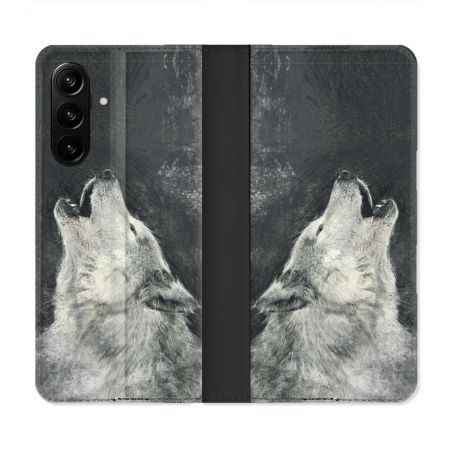 Housse Cuir Portefeuille Pour Samsung Galaxy A27 5G Animal Loup Hurlement