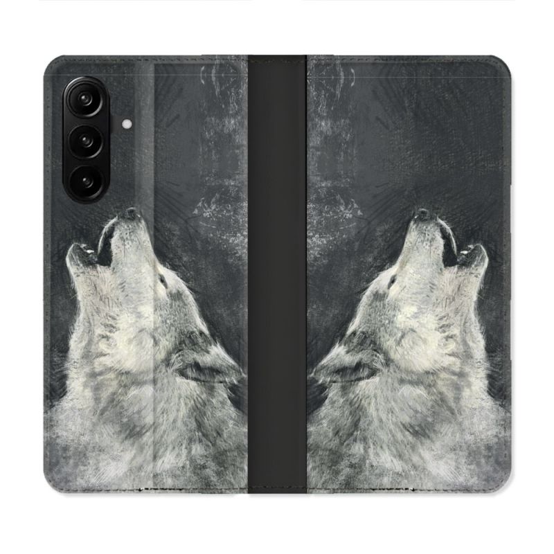 Housse Cuir Portefeuille Pour Samsung Galaxy A27 5G Animal Loup Hurlement