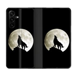 Housse Cuir Portefeuille Pour Samsung Galaxy A27 5G Animal Loup Noir