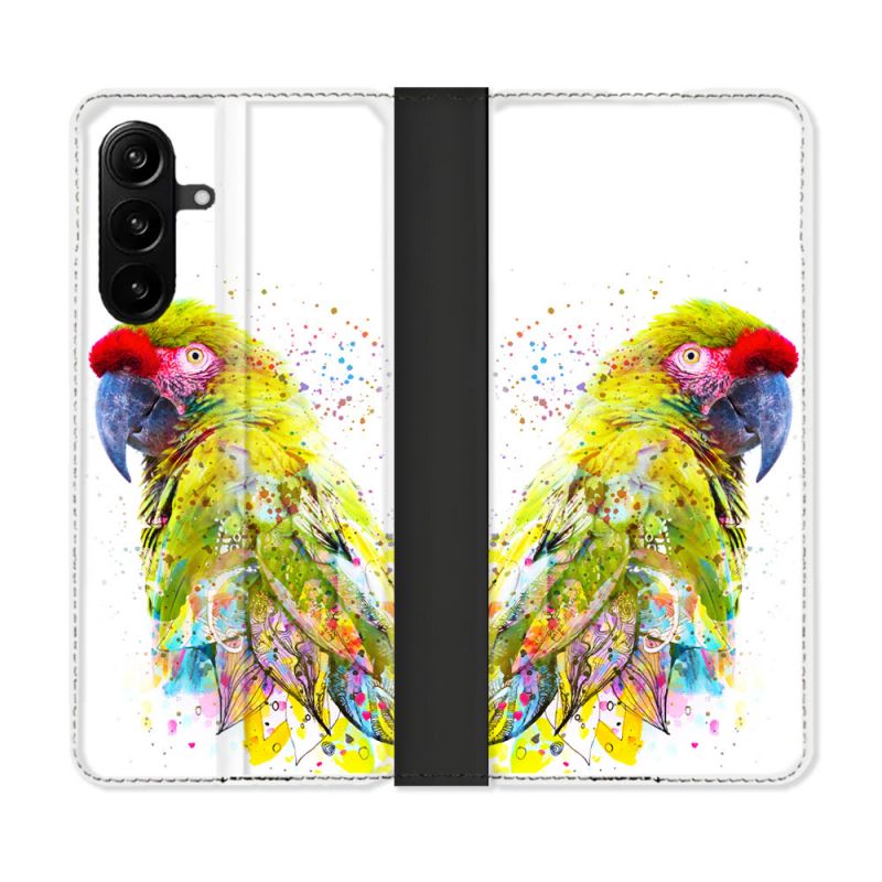 Housse Cuir Portefeuille Pour Samsung Galaxy A27 5G Animal Perroquet Jaune