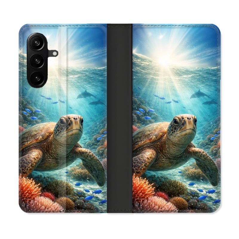 Housse Cuir Portefeuille Pour Samsung Galaxy A27 5G Animal Tortue Marine