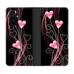 Housse Cuir Portefeuille Pour Samsung Galaxy A37 5G Amour Coeur Rose Montant sur Noir