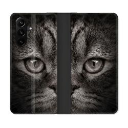 Housse Cuir Portefeuille Pour Samsung Galaxy A37 5G Animal Chat Gris