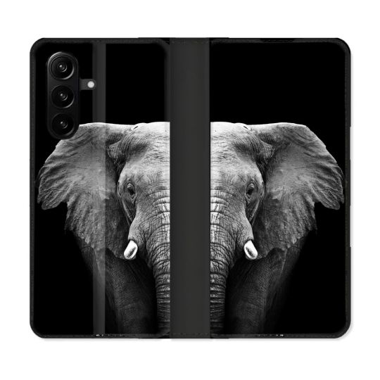 Housse Cuir Portefeuille Pour Samsung Galaxy A37 5G Animal Elephant Noir