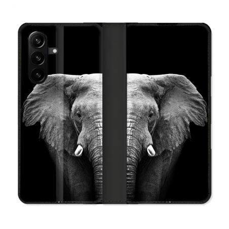 Housse Cuir Portefeuille Pour Samsung Galaxy A37 5G Animal Elephant Noir