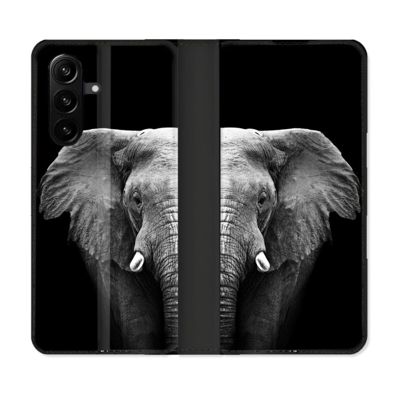 Housse Cuir Portefeuille Pour Samsung Galaxy A37 5G Animal Elephant Noir