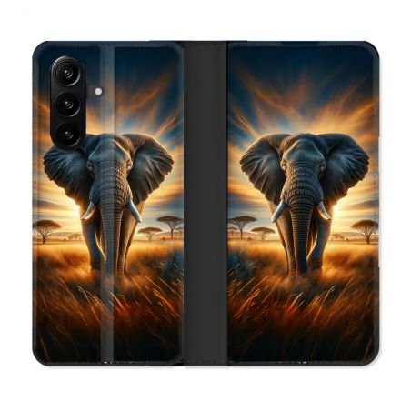 Housse Cuir Portefeuille Pour Samsung Galaxy A37 5G Animal Elephant Savane