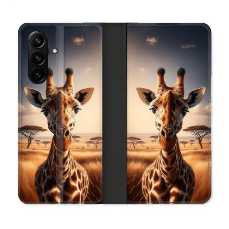 Housse Cuir Portefeuille Pour Samsung Galaxy A37 5G Animal Girafe Savane