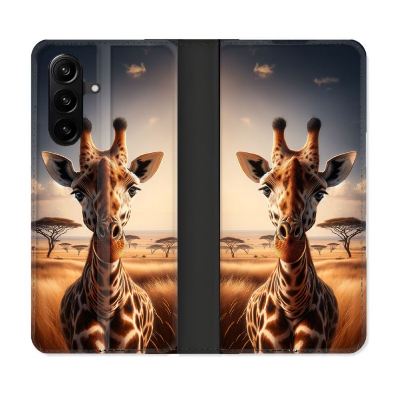 Housse Cuir Portefeuille Pour Samsung Galaxy A37 5G Animal Girafe Savane