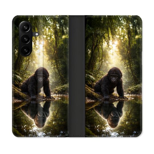 Housse Cuir Portefeuille Pour Samsung Galaxy A37 5G Animal Gorille Reflet