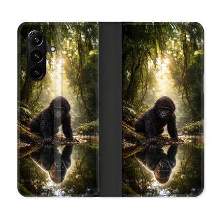 Housse Cuir Portefeuille Pour Samsung Galaxy A37 5G Animal Gorille Reflet