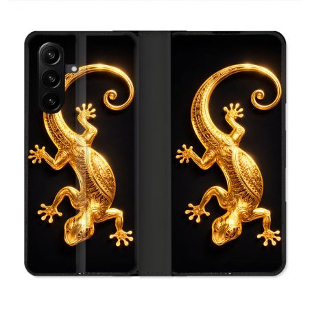 Housse Cuir Portefeuille Pour Samsung Galaxy A37 5G Animal Lezard Noir 2026