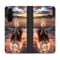 Housse Cuir Portefeuille Pour Samsung Galaxy A37 5G Animal Lion Reflet