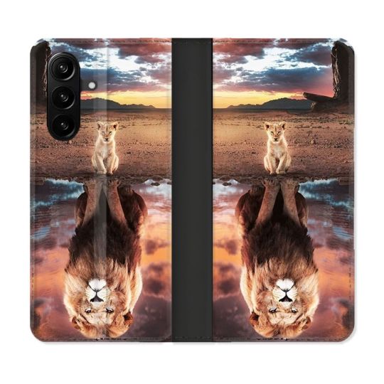 Housse Cuir Portefeuille Pour Samsung Galaxy A37 5G Animal Lion Reflet