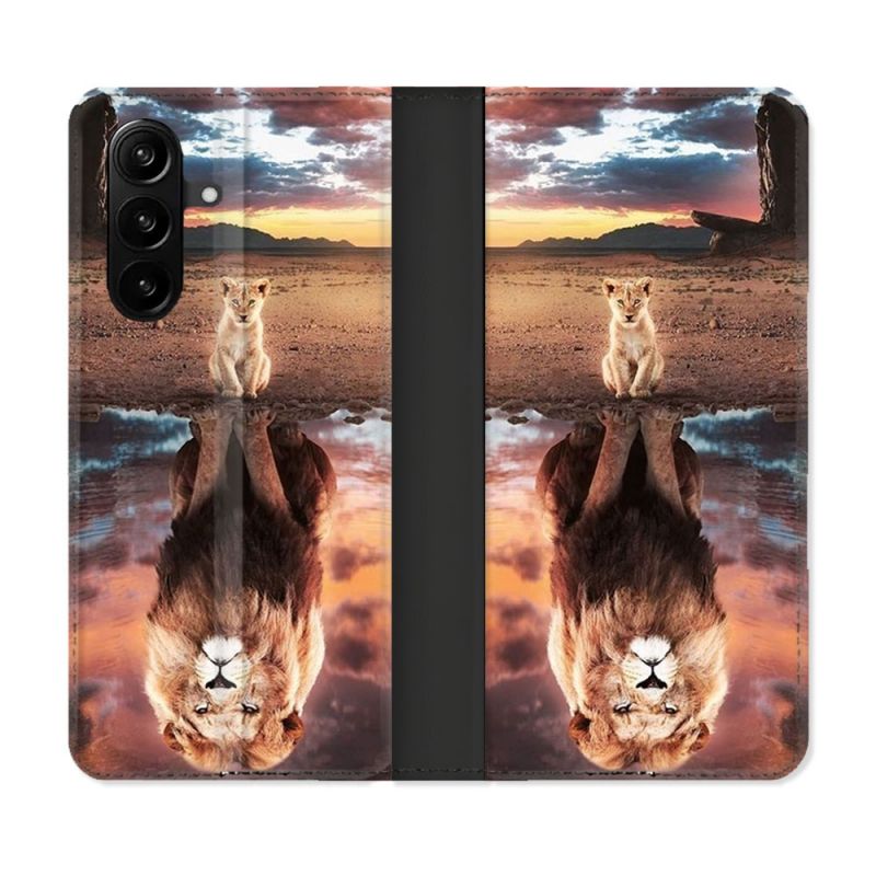 Housse Cuir Portefeuille Pour Samsung Galaxy A37 5G Animal Lion Reflet