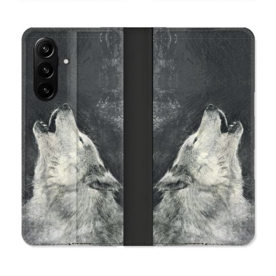 Housse Cuir Portefeuille Pour Samsung Galaxy A37 5G Animal Loup Hurlement