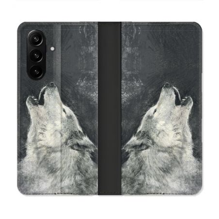 Housse Cuir Portefeuille Pour Samsung Galaxy A37 5G Animal Loup Hurlement