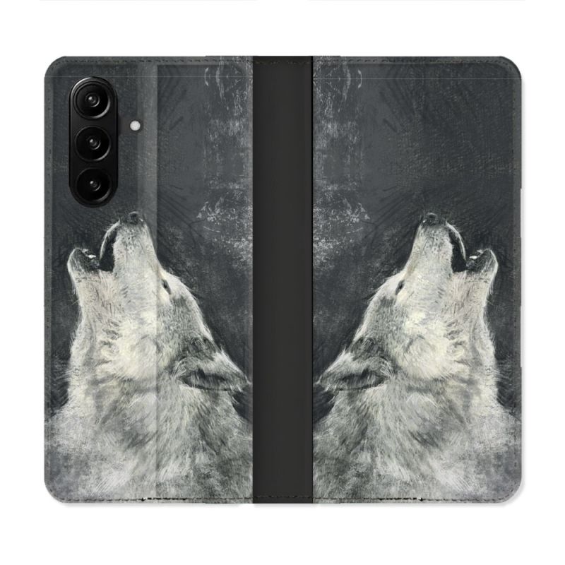 Housse Cuir Portefeuille Pour Samsung Galaxy A37 5G Animal Loup Hurlement