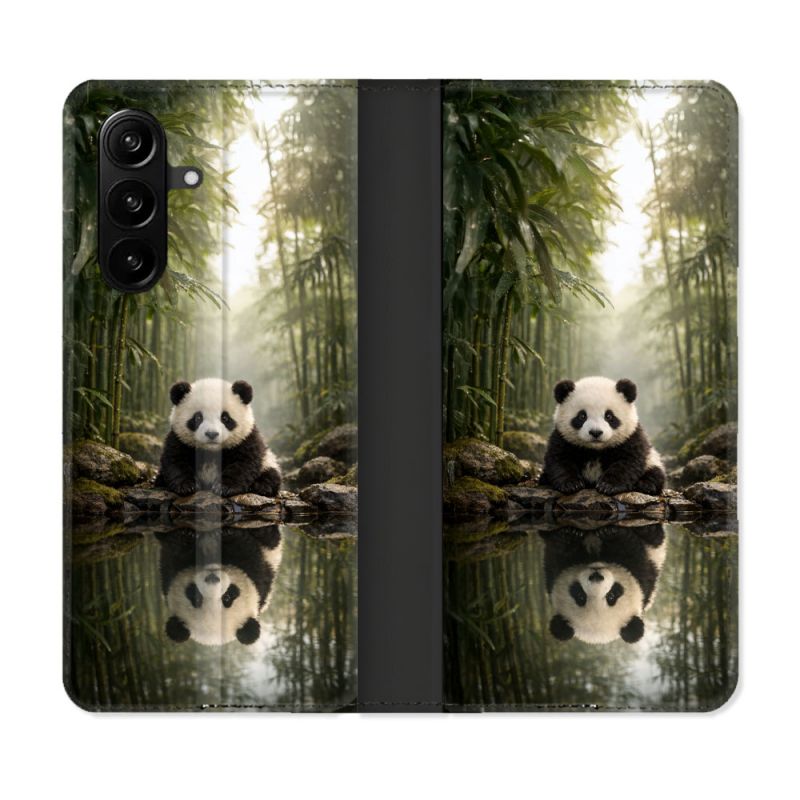 Housse Cuir Portefeuille Pour Samsung Galaxy A37 5G Animal Panda Reflet